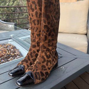 Leopard print leather vintage boots